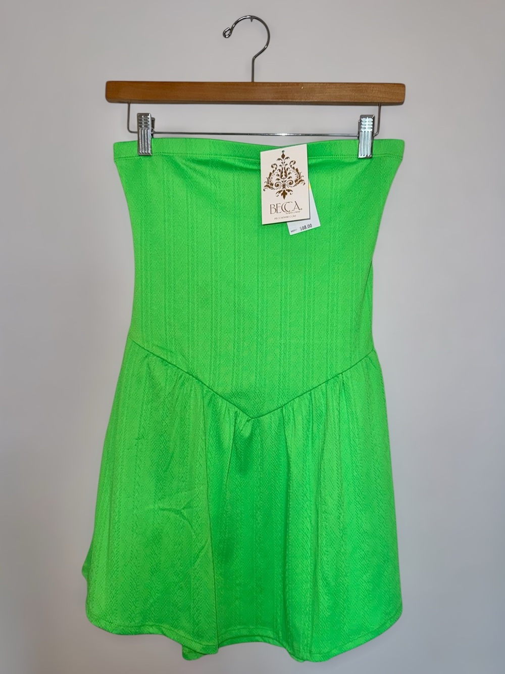 New BECCA Cover-Up Palma MiniDress in Neon Green/Meadow Strapless Size M